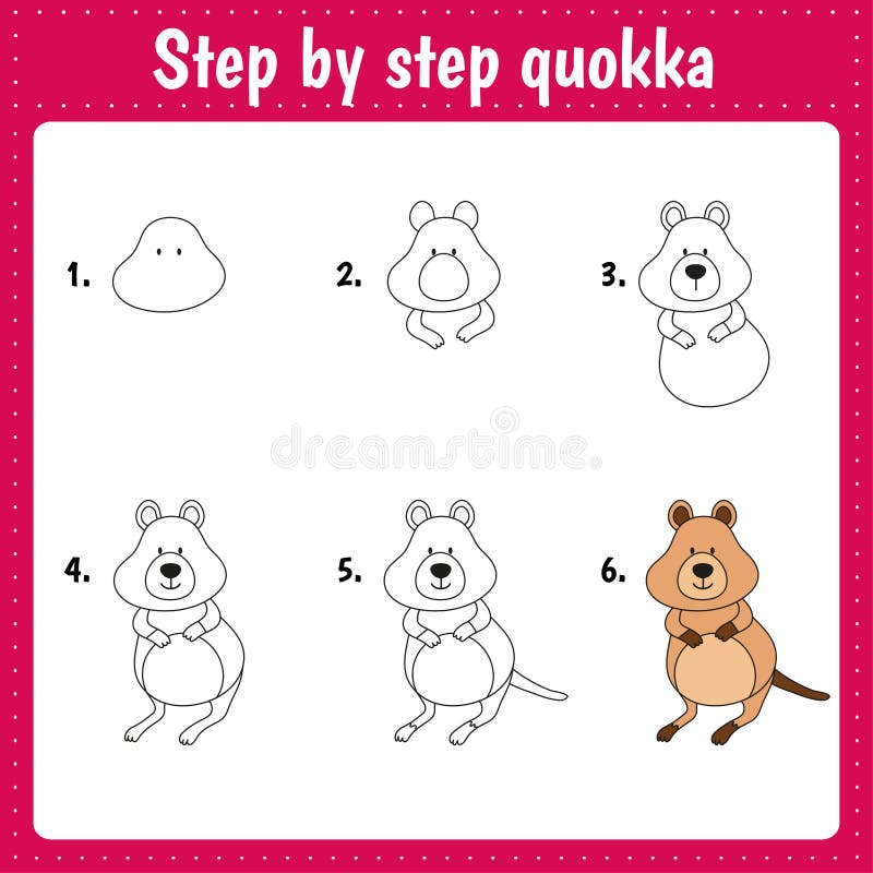 Drawing Lesson for Children. How Draw Quokka. Step by Step Repeats the