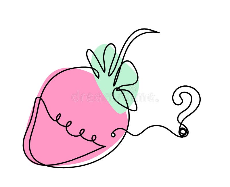 Drawing Line of Color Strawberry and Question Mark on the White Stock