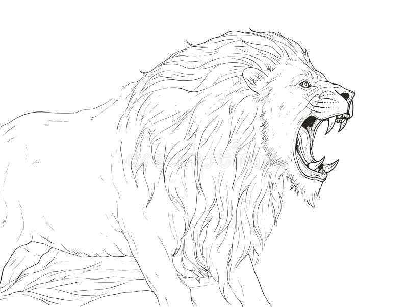 Roaring Lion Drawing by a Hand holding a pen