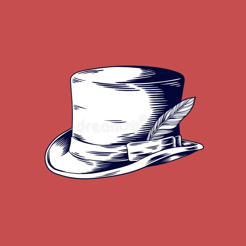 Drawing Man Top Hat Vector Illustration on Red Background