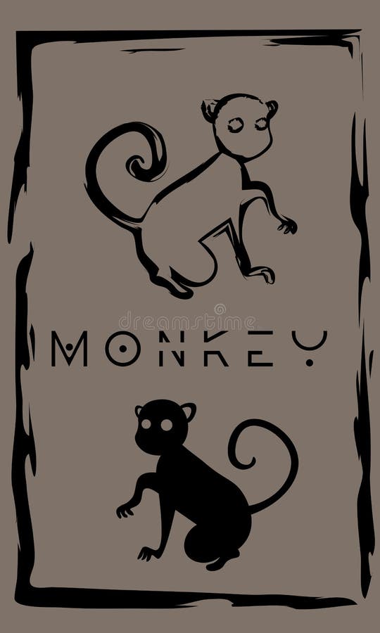 Drawing of monkey in primitive ancient style, year of monkey stock illustration