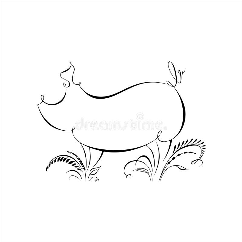 Drawing of pig silhouette made in one line with calligraphic elements. Happy chinese new year 2019 Zodiac sign. royalty free illustration
