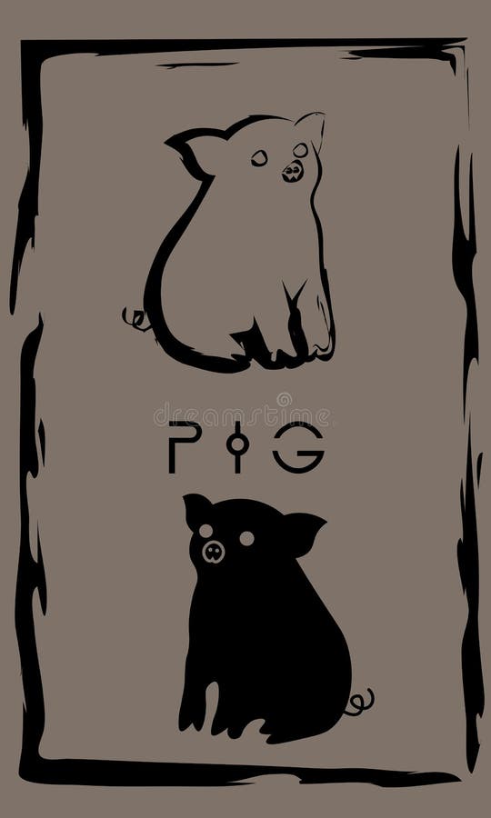 Drawing of piglet in primitive ancient style, year of pig royalty free illustration