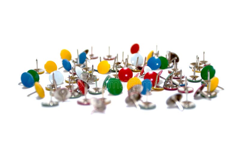 Drawing pins thumb tacks in many colors isolated