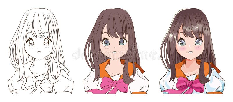 Drawing Process Of Young Woman Anime Style Character Stock Vector Illustration Of Pretty Color Drawing Process Of Young Woman Anime Style Character Stock Vector Illustration Of Pretty Color