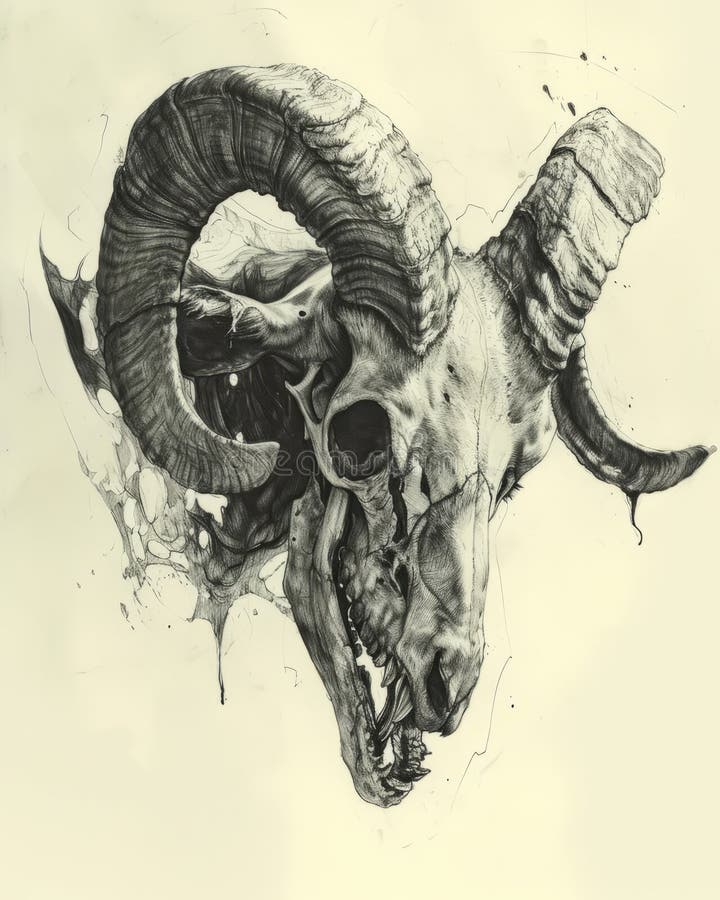 A drawing of a ram skull stock illustration Illustration of vintage