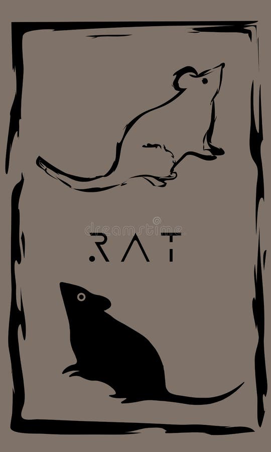 Drawing of rat in primitive ancient style, year of rat vector illustration