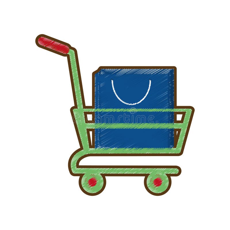 Drawing Shopping Cart Online Bag Gift Stock Vector Illustration of