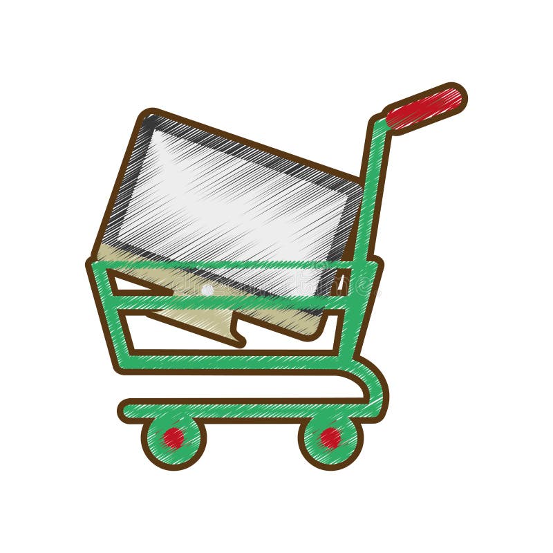 Drawing Shopping Cart Online Computer Digital Stock Vector