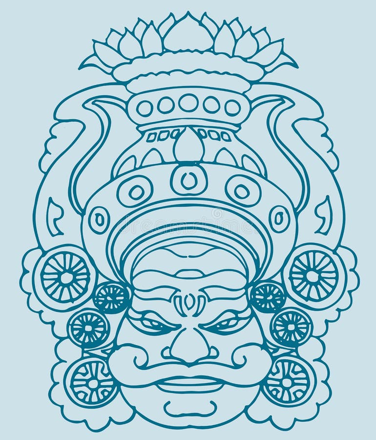 Sketch Closeup Face View of Traditional Yakshagana Costume Wear Men  Editable Outline Illustration Stock Vector  Illustration of asian dance  204450928