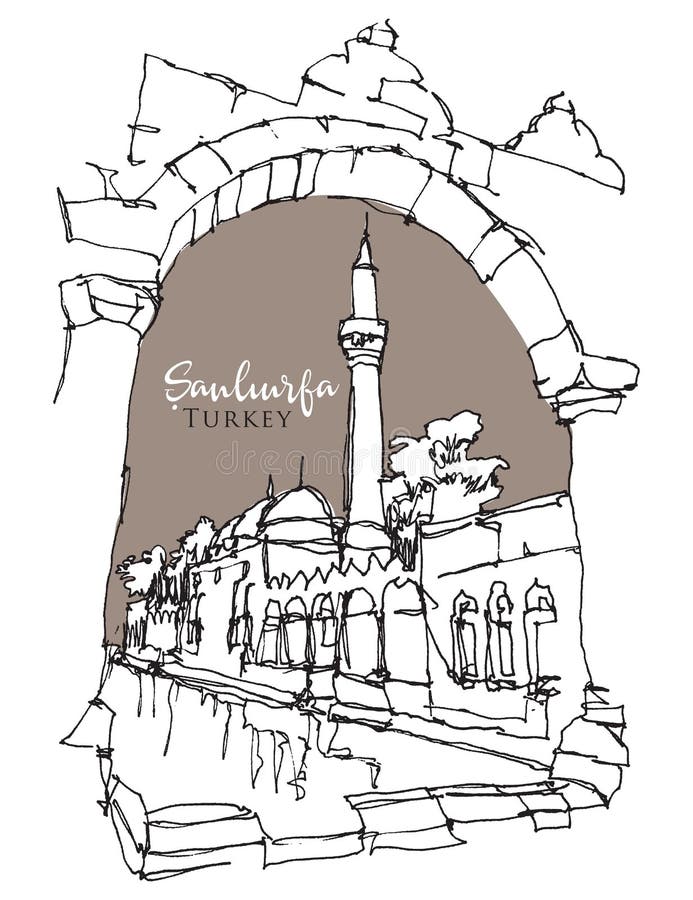 Drawing Sketch Illustration of Balikligol in Sanliurfa, Southeast