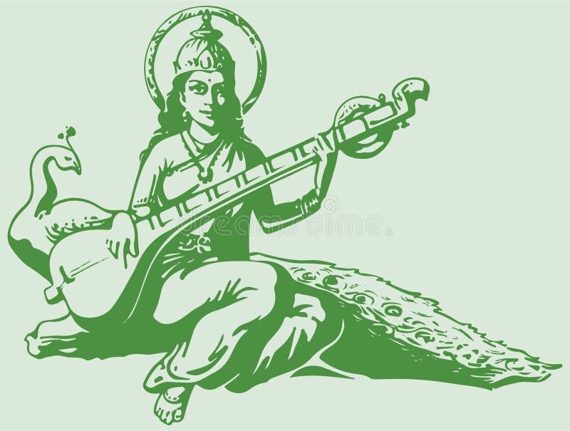 Free Vector | Hand draw indian god saraswati maa on vasant panchami card  design