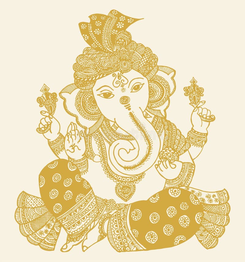 Generative AI illustration of Ganesha Hindu God , with flowers, oil painting  taken up into heaven, sitting in front of bokeh mandala background 22923218  Stock Photo at Vecteezy