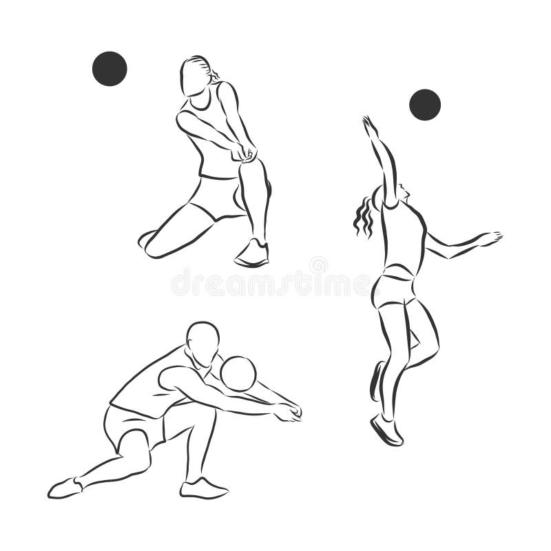Drawing of Sport Element .Vector, Volleyball Player, Volleyball, Vector ...