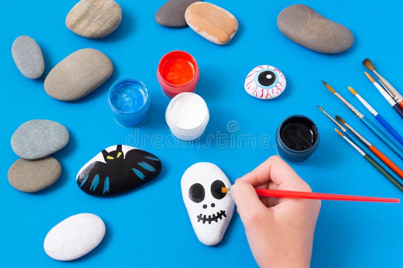 Drawing on stones Halloween characters