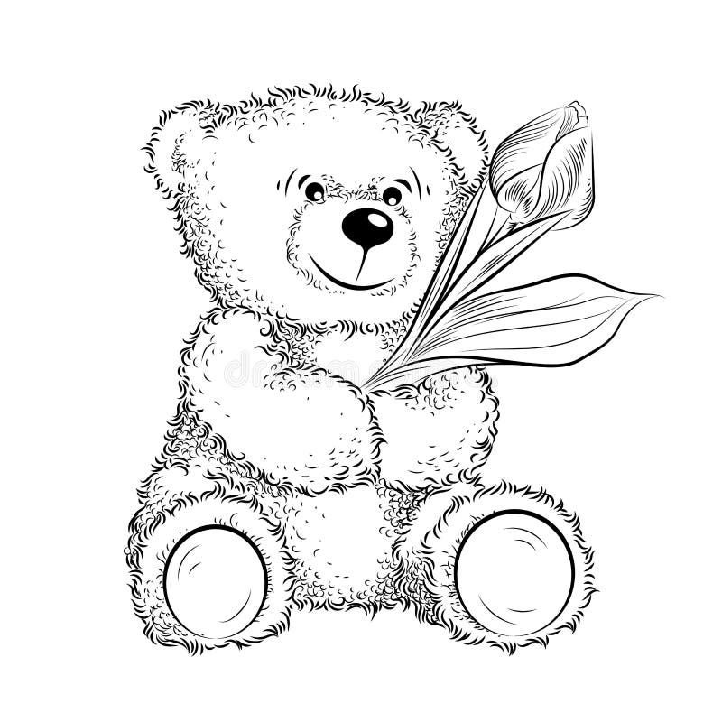 Drawing Teddy Bear with flower