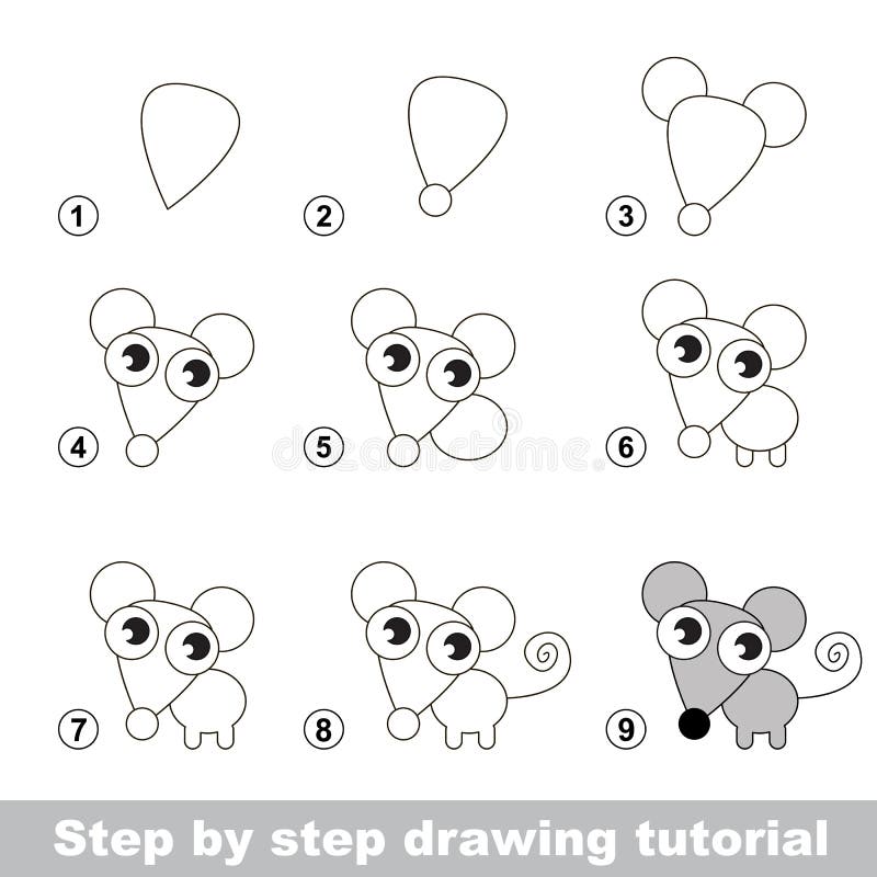 Drawing Tutorial. How To Draw a Little Mouse Stock Vector