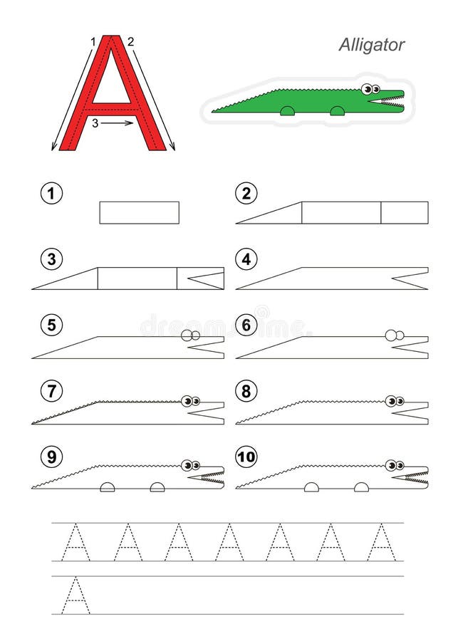Drawing Tutorial for Letter. Stock Vector Illustration of child