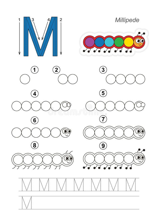 Drawing Tutorial for Letter. Stock Vector Illustration of small