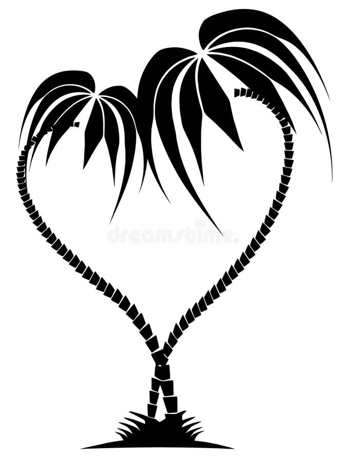 silhouette Drawing of two palm trees in the form of heart