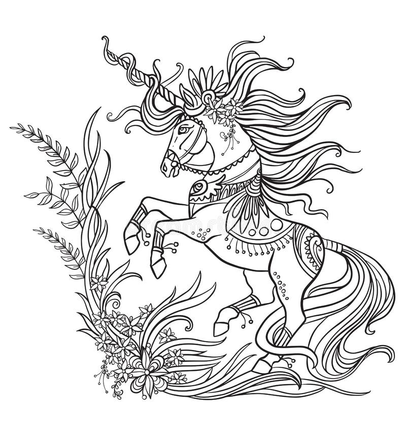 Drawing Unicorn Coloring Book Vector Illustration Black Stock Vector ...