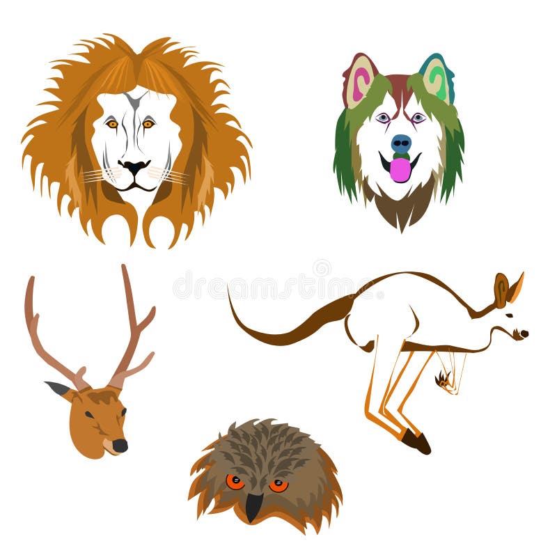 Drawing of various animal heads on white background vector illustration Drawing of various animal heads on white background vector illustration