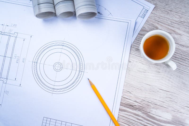 Drawing and various details stock image