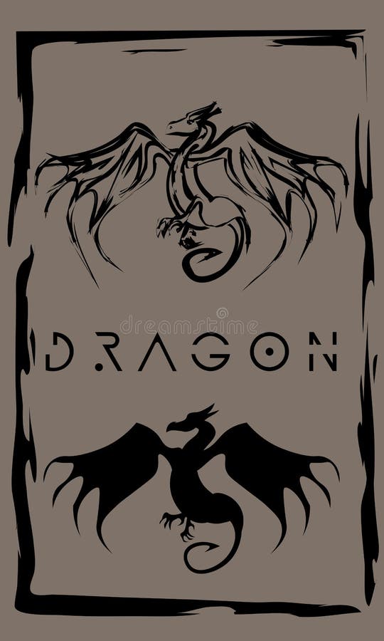 Drawing of winged dragon in primitive ancient style, year of dragon vector illustration