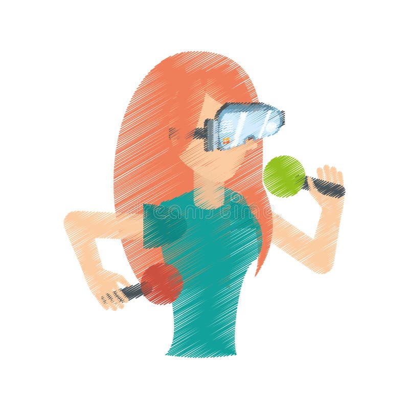 Drawing Woman With Vr Glasses Control Stock Illustration Illustration