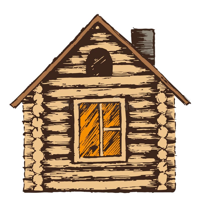 Drawing of wooden house. stock illustration. Illustration of window