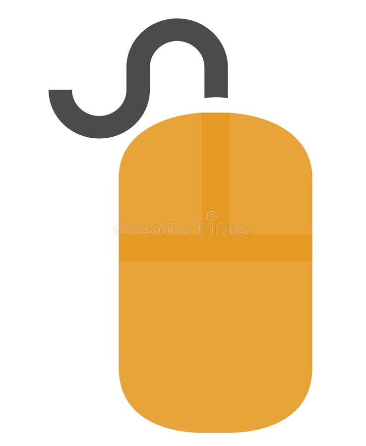 The drawing of a yellow computer mouse, a small hardware input device used by hand. Illustration, vector or cartoon. vector illustration