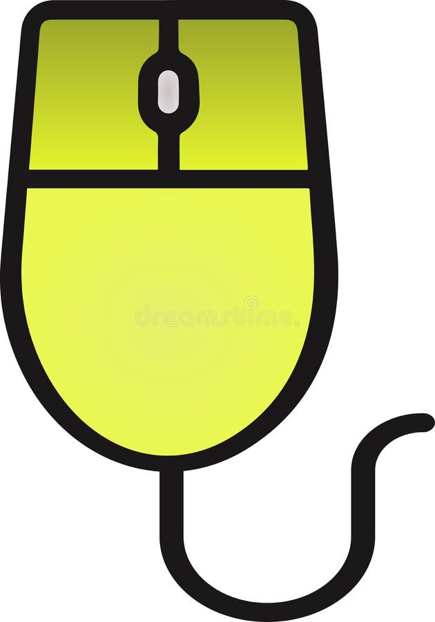 The drawing of a yellow computer mouse, a small hardware input device used by hand. Illustration, vector or cartoon. stock illustration