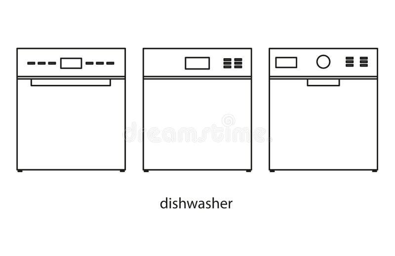 Drawings of Dishwashers in Black Lines Stock Vector Illustration of
