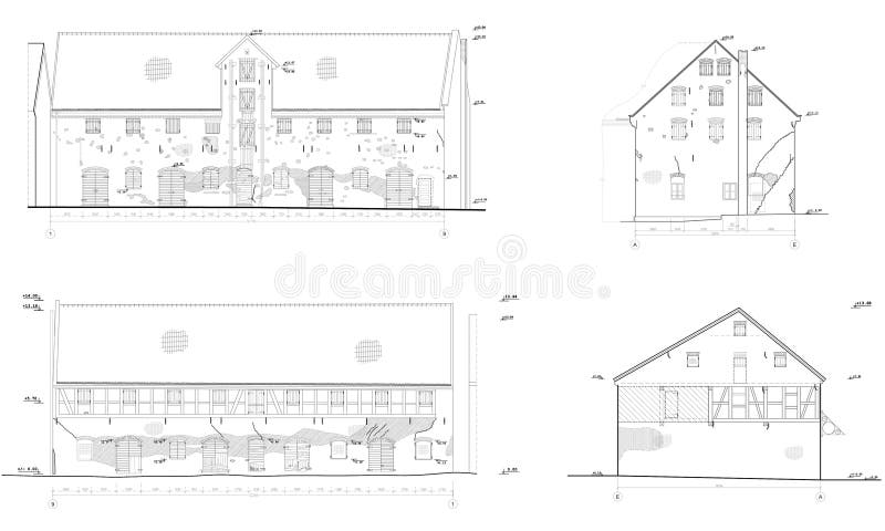 Drawings of the old house, facades