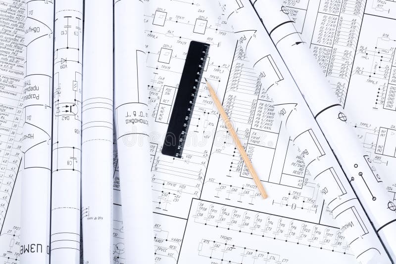 Drawings rolled in a tube stock photos