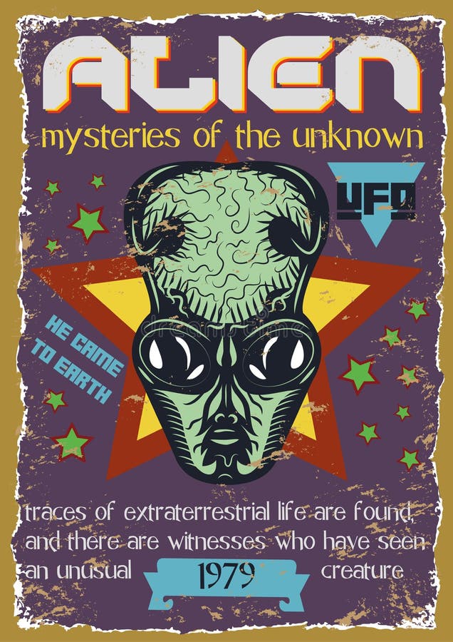 Drawings vintage illustration with space alien ,vector illustration. royalty free illustration