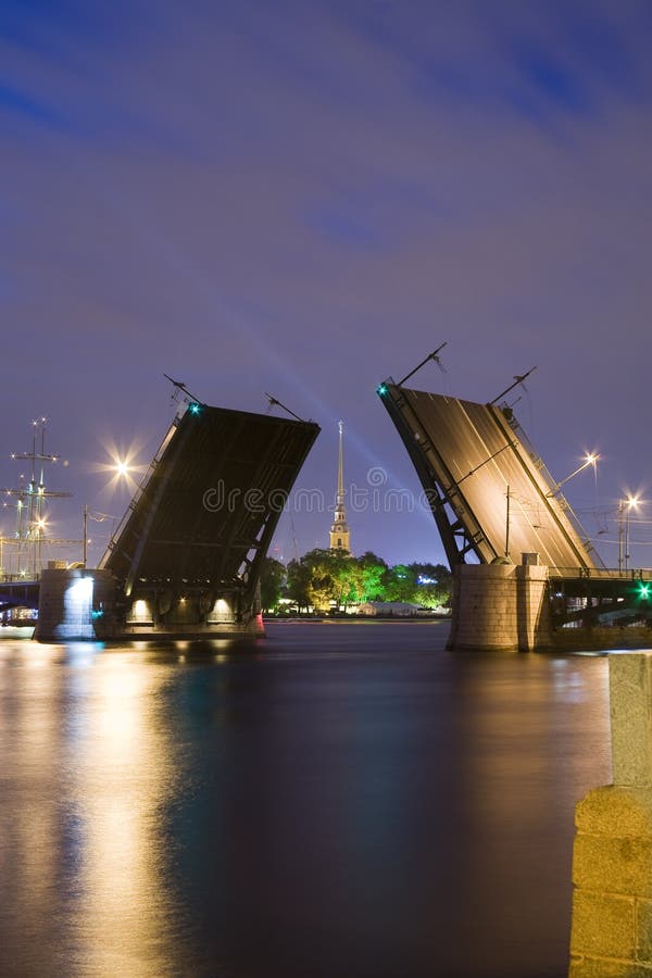 Drawn Birzhevoy Bridge in St. Petersburg