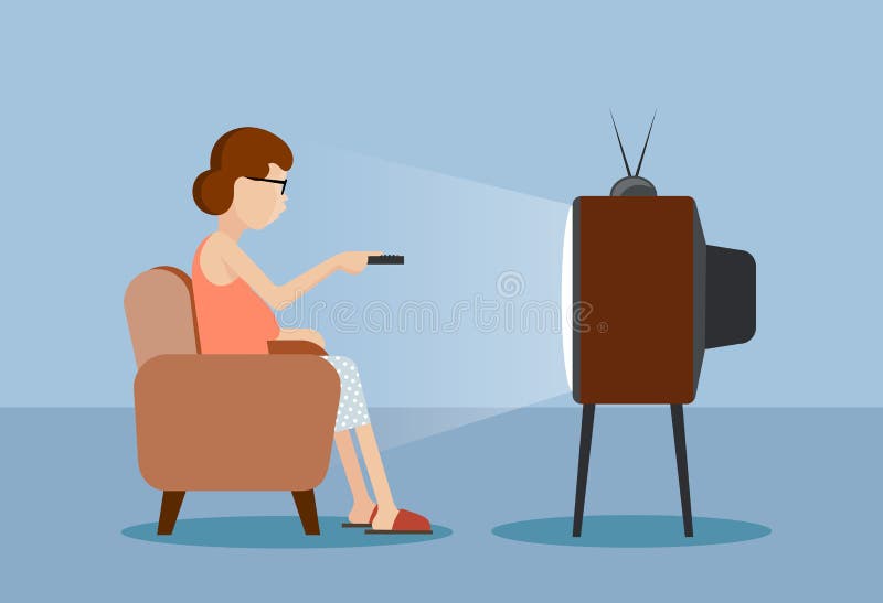 Drawn caricature the woman near the TV vector illustration Drawn caricature the woman near the TV vector illustration