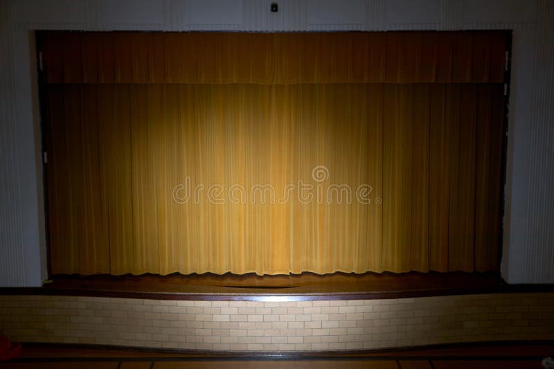 Drawn Curtains with Spotlight on School Stage Stock Photo - Image of  interior, gathers: 100346428