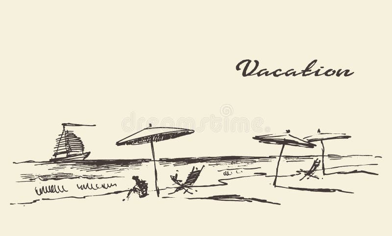 Drawn vacation poster seaside view beach sketch