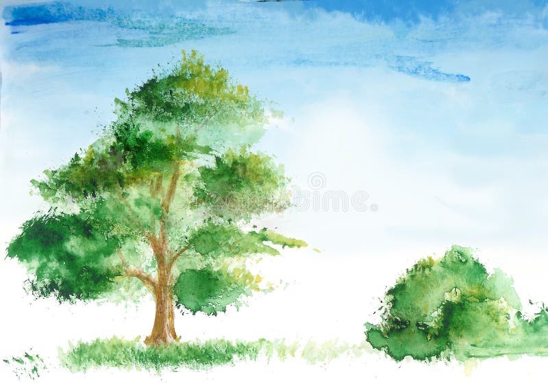 Drawn watercolor landscape vector illustration