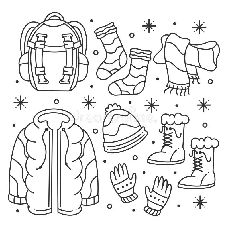 Drawn Winter Clothes for Coloring Stock Vector - Illustration of sketch ...