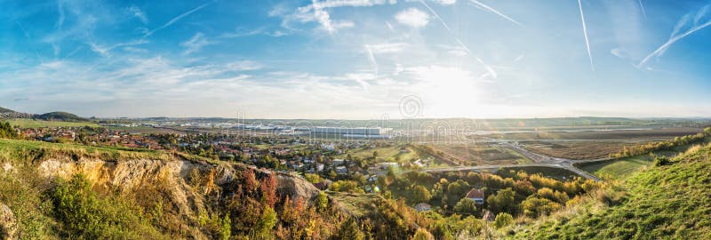 Drazovce village and industrial park Nitra - North in sunset, au