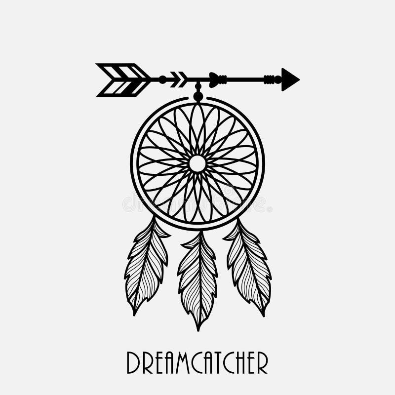 Dream Catcher with Arrow and Feathers Hand Drawn Stock Vector ...