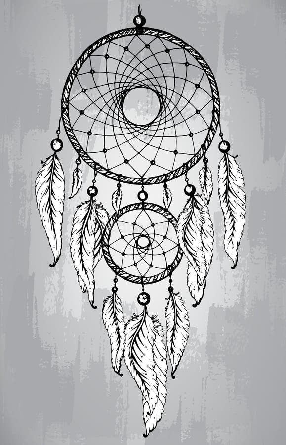 Dream Catcher with Feathers, in Line Art Style. Stock Vector ...