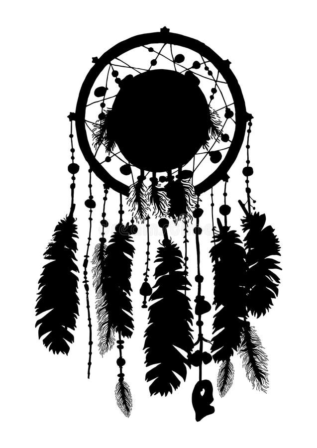 Dream catcher icon of native american with feather, silhouette