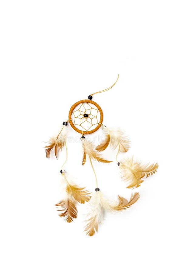 Dream catcher symbol isolated on white background, boho feathers decoration, ethnic amulet, native dream chic design, mystery royalty free stock photography