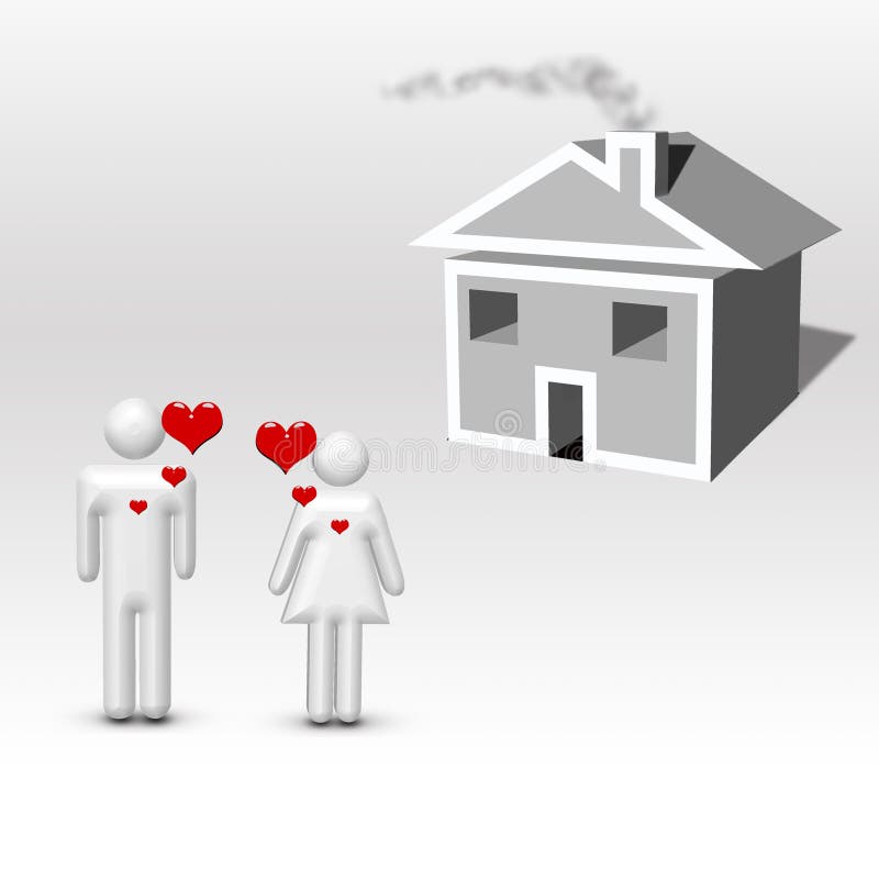 Stick Figures with House and Home for Small Family Stock Vector