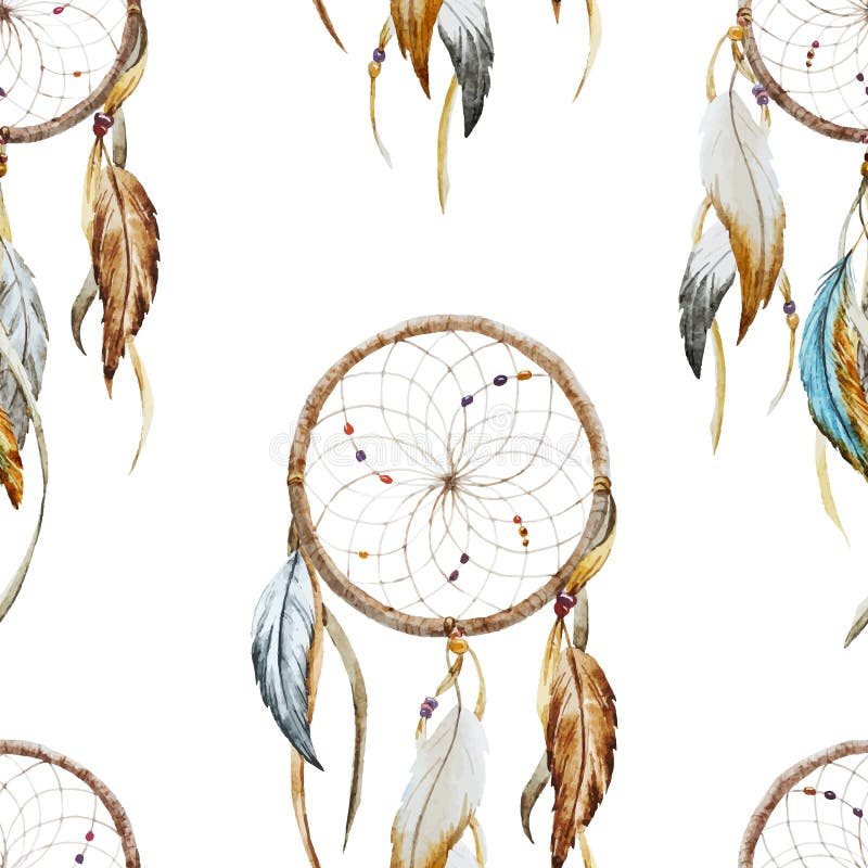 Beautiful vector pattern with nice watercolor dreamcatcher