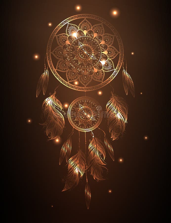 Dreamcatcher dans le gradient d'or, illustration de vecteur illustration libre de droits Dreamcatcher dans le gradient d'or, illustration de vecteur illustration libre de droits